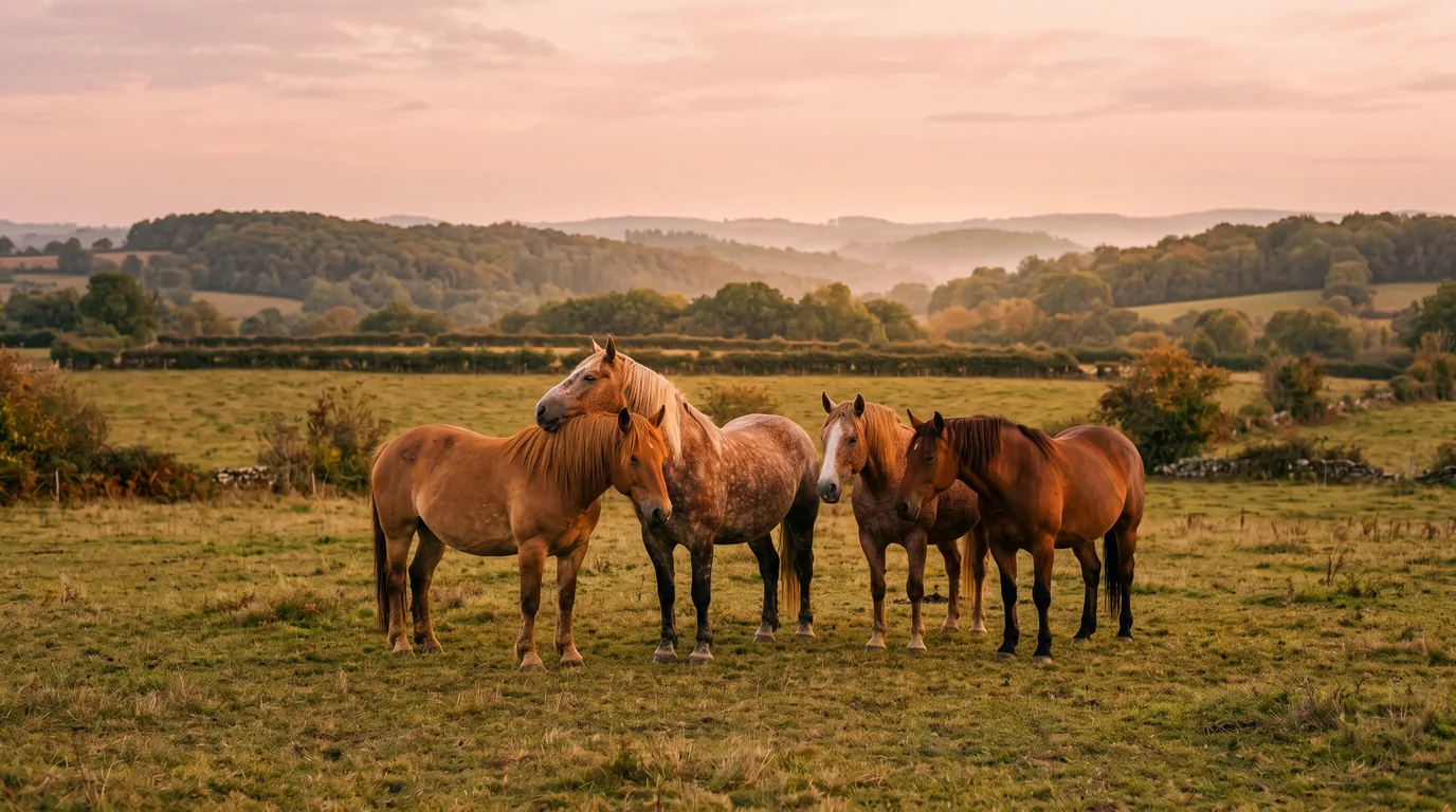 Les chevaux du L'Étrier de Vitrac en liberté, Dordogne
